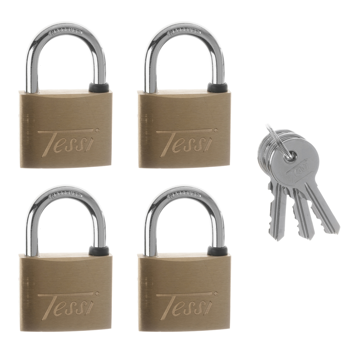 TE40Q - 4-Pack of 40mm Solid Brass Padlocks, Keyed Alike